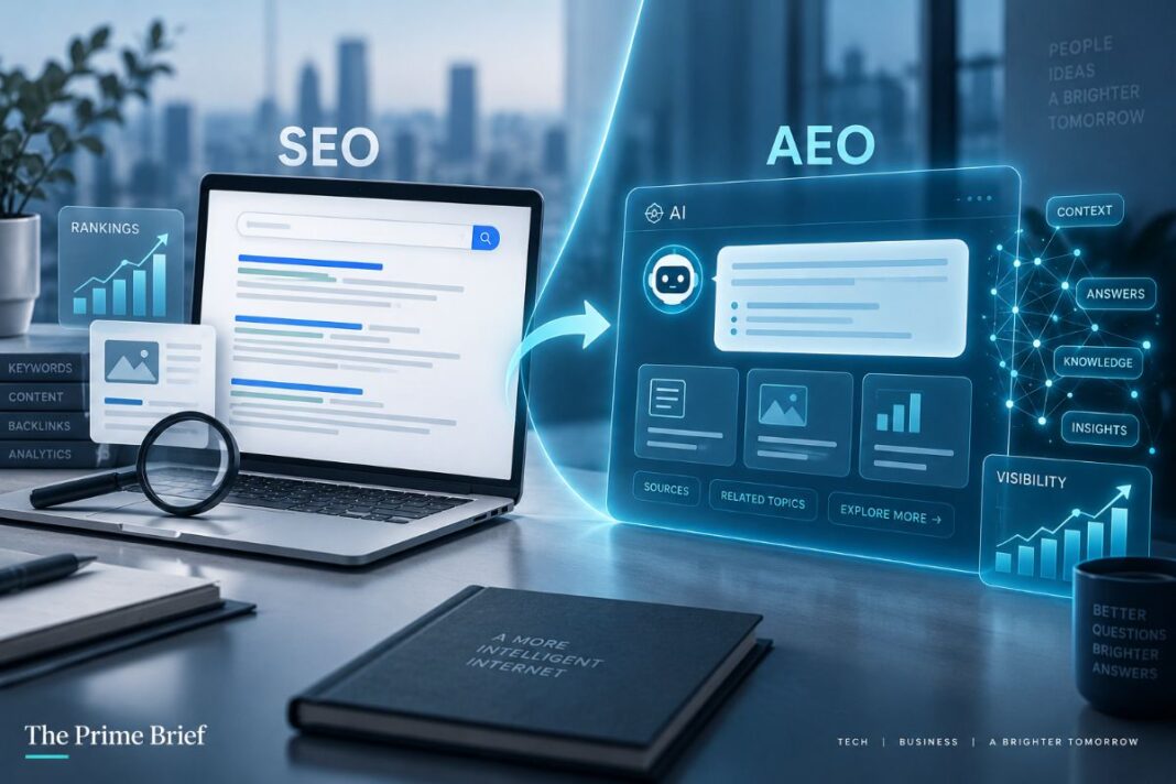 AEO vs SEO showing the shift from traditional search results to AI-generated answers