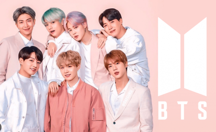 BTS group promotional image featuring all seven members alongside the BTS logo.