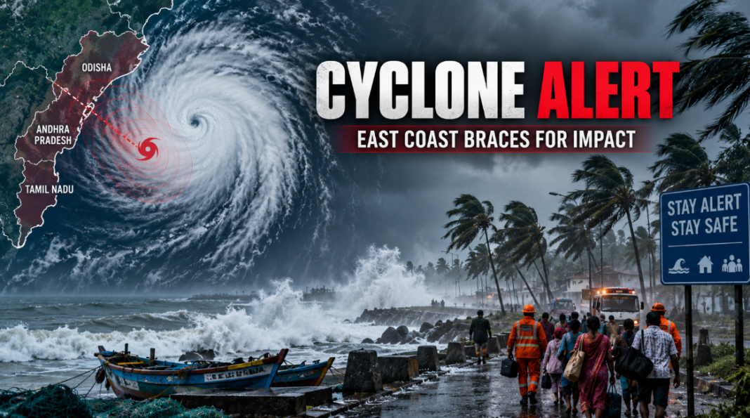 Cyclone alert for India’s east coast as Odisha, Andhra Pradesh and Tamil Nadu brace for severe weather and coastal flooding.