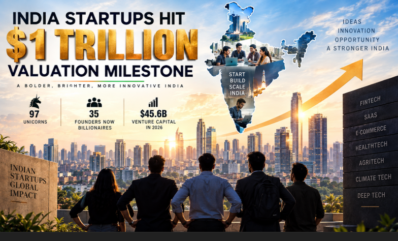 India startup ecosystem reaches $1 trillion valuation milestone as unicorns, founders and venture capital drive rapid growth.