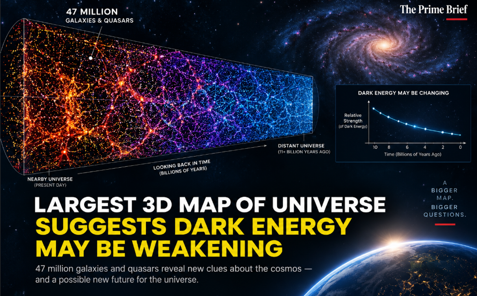 DESI 3D map of the universe showing 47 million galaxies and quasars as scientists investigate whether dark energy may be weakening