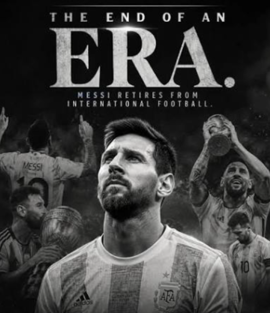 Lionel Messi in Argentina jersey featured in a tribute graphic marking the end of his international football era.