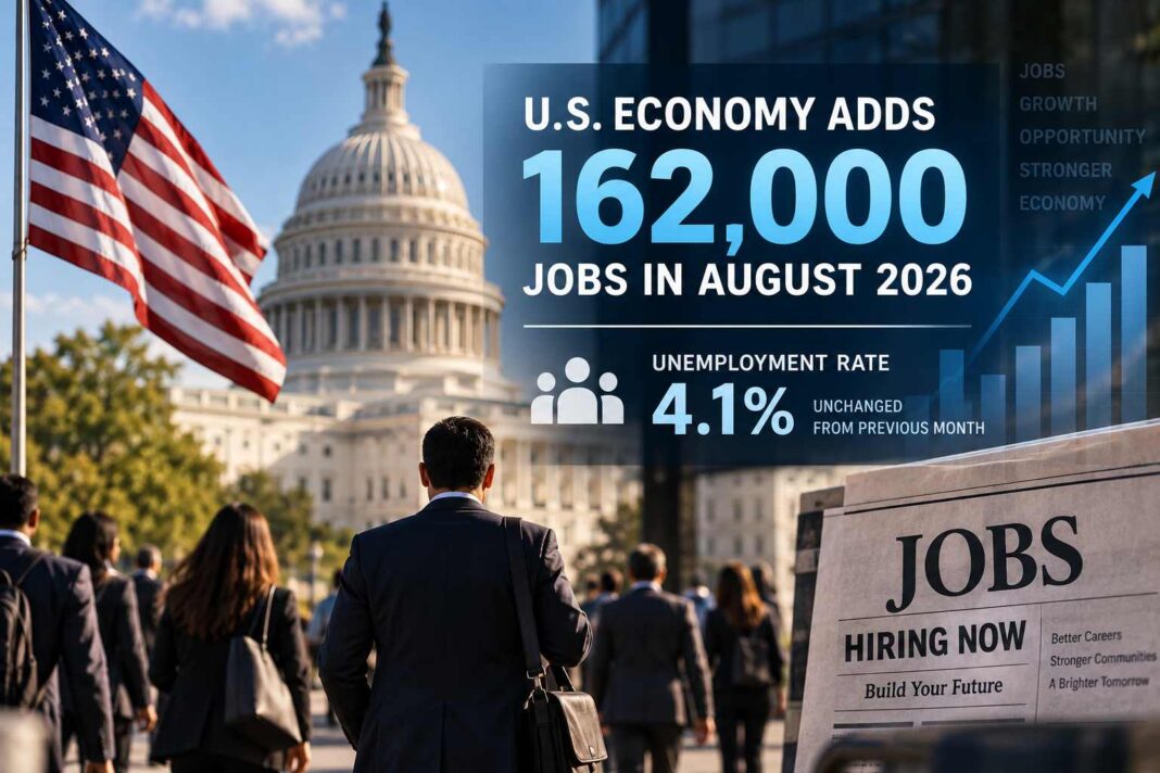 US economy adds 162,000 jobs in August 2026 as unemployment holds at 4.1%