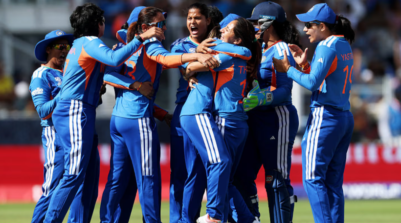 India women’s cricket team celebrates together on the field during a T20 match ahead of the Women’s T20 Asia Cup 2026.